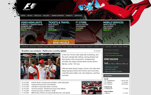 Rediseño de la página de F1.com