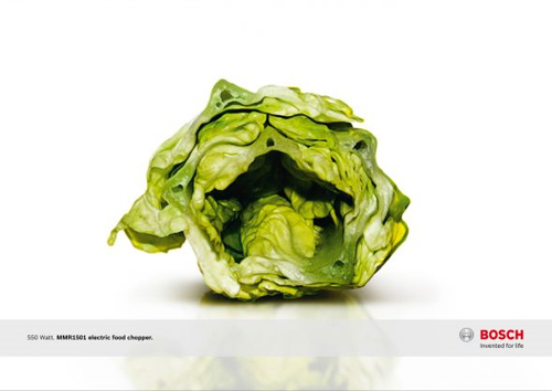 Anuncio de Bosch - Lechuga cortada de forma que parece una cara asustada