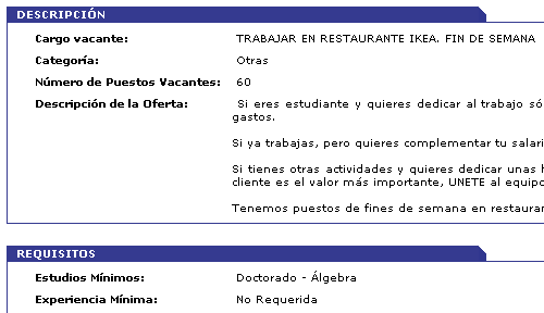 Se requiere doctor en álgebra para trabajo en el restaurante de IKEA en Murcia